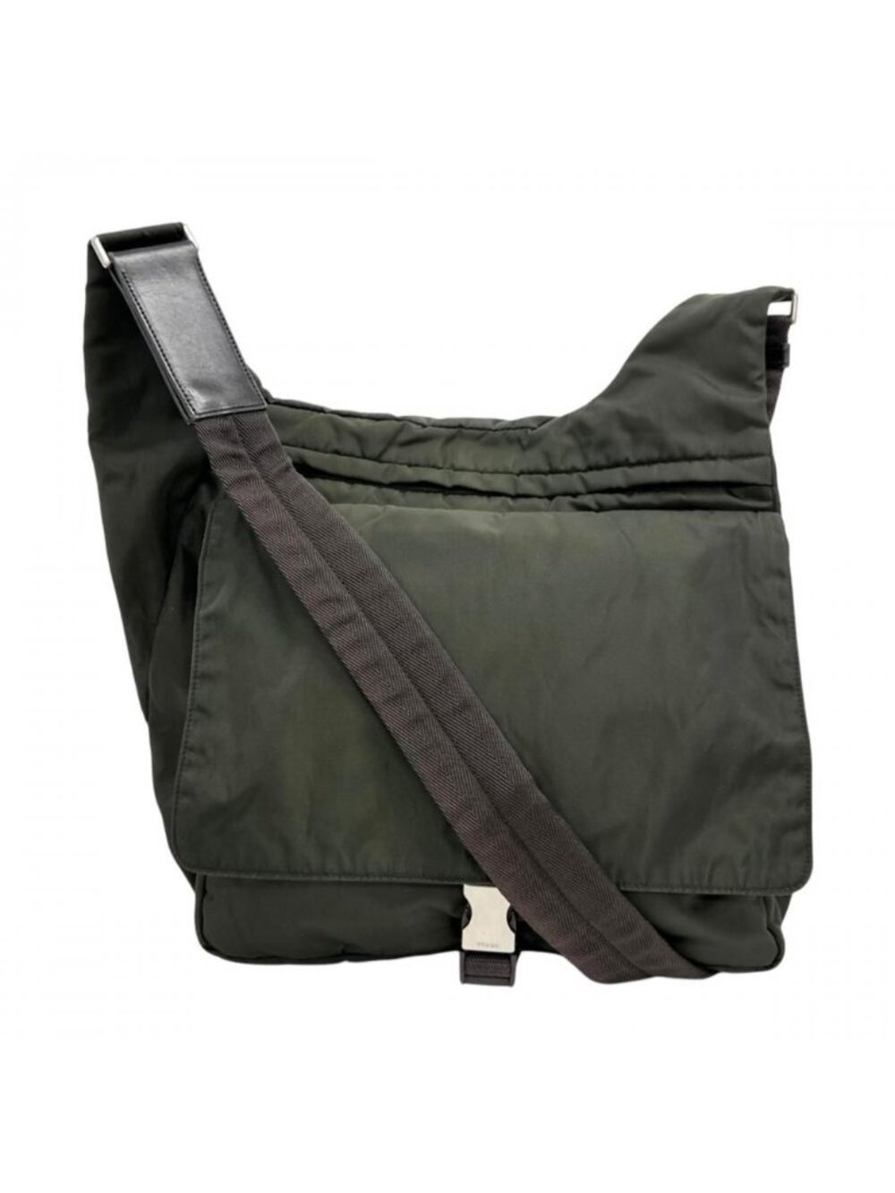Prada Shoulder Bag Boys' Tessuto Crossbody Nylon Khaki Brown Silver
